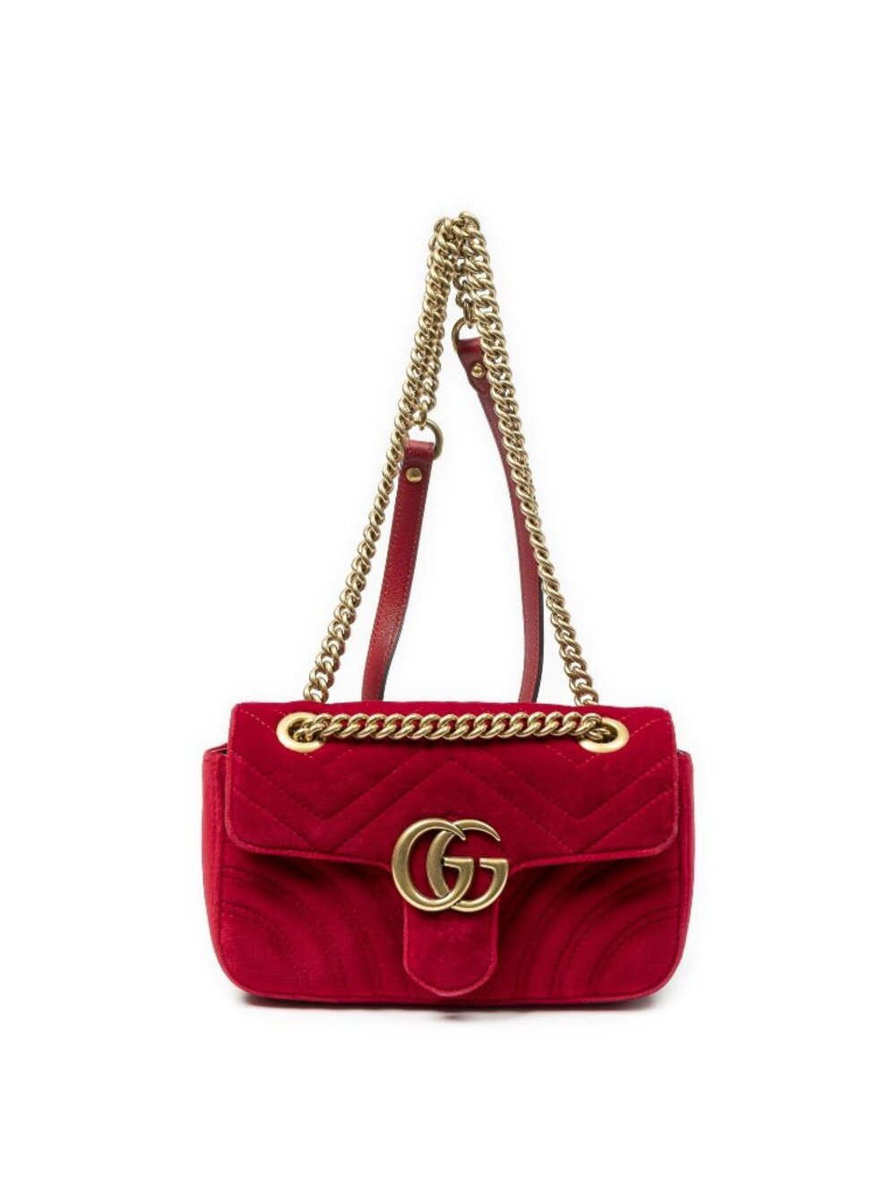 Gucci Small GG Marmont Chain Crossbody Red Matelasse Velvet